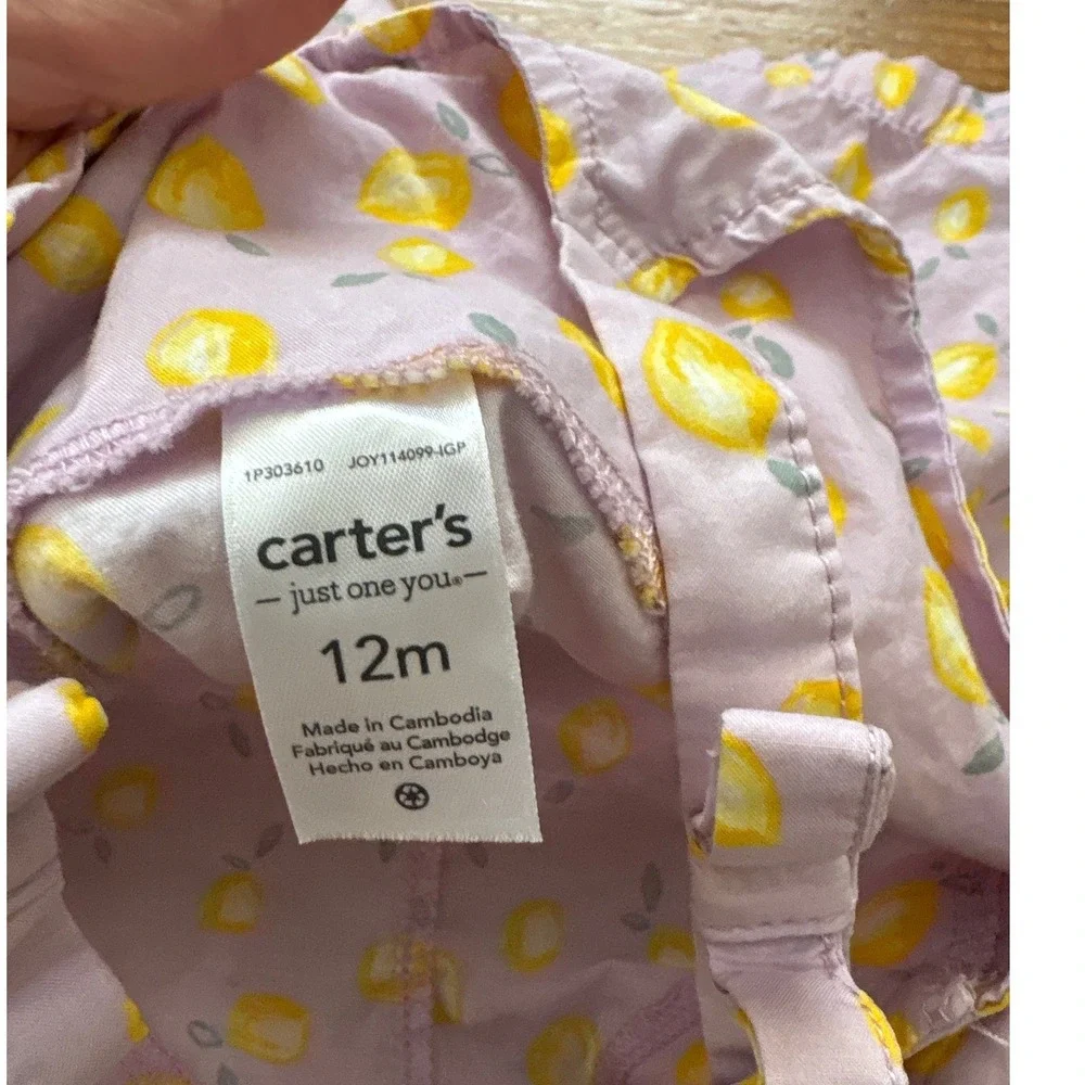 Carter's Just One You Romper Kids Purple Lemon Print Shortall‎ SIZE 12m